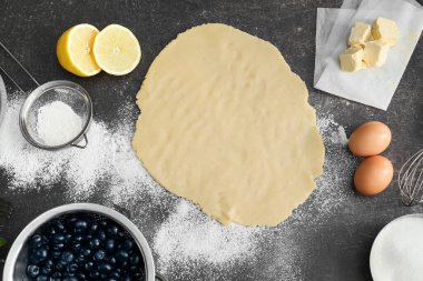 Koyu arkaplanda yabanmersini galeti malzemesi olan ham hamur.