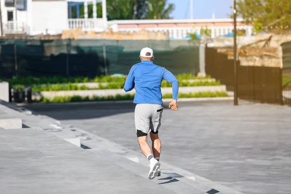 Sporty Mature Man Running Stairs Outdoors — Stock Photo, Image