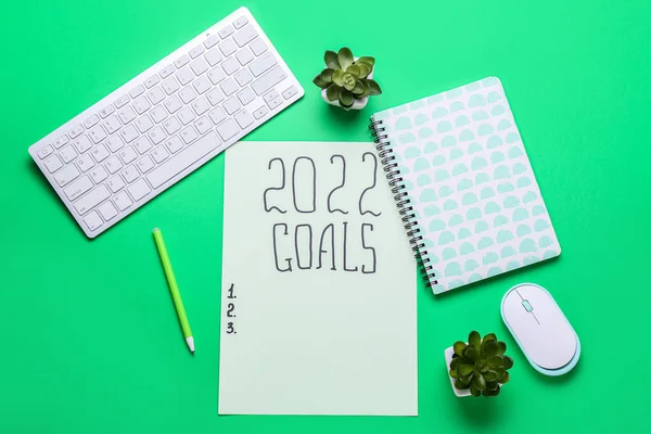 Paper Sheet Text 2022 Goals Computer Stationery Color Background — Stock Photo, Image