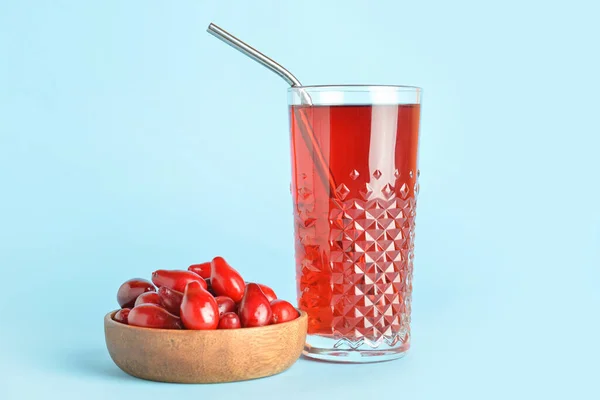Glass Healthy Dogwood Berry Drink Color Background — Stock Photo, Image