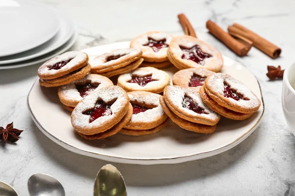 Plate Traditional Linzer Cookies Table — Stock Photo, Image