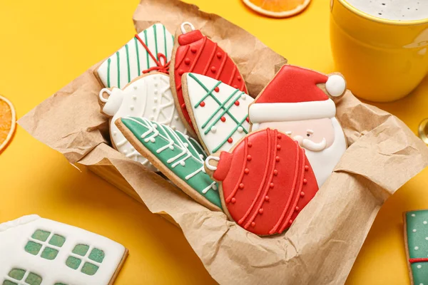 Smukke Cookies Til Julefest Farve Baggrund - Stock-foto