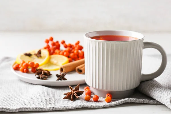Cup Delicious Rowan Tea Spices Table — Stock Photo, Image