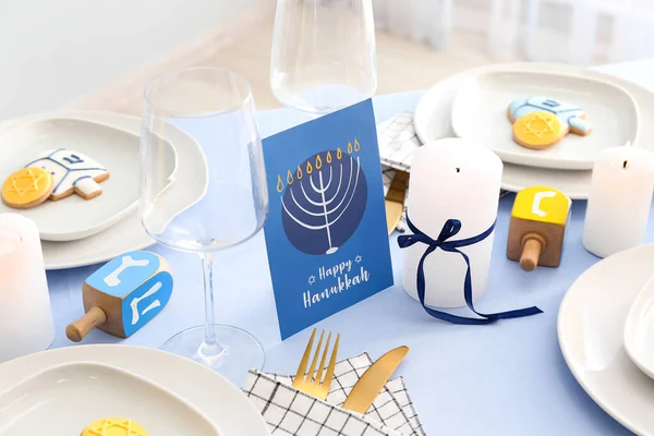 Ajuste Mesa Para Celebración Hanukkah Casa —  Fotos de Stock