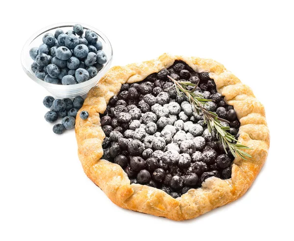 Savoureuse Galette Bleuets Romarin Sur Fond Blanc — Photo