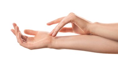 Beyaz arka planda izole kadın elleri