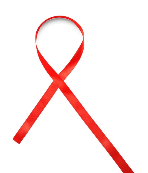 Red Ribbon White Background Aids Awareness Concept — Stock Photo, Image