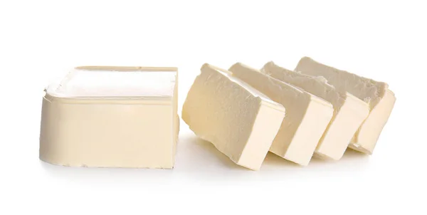 Healthy Feta Cheese White Background — Stock Photo, Image