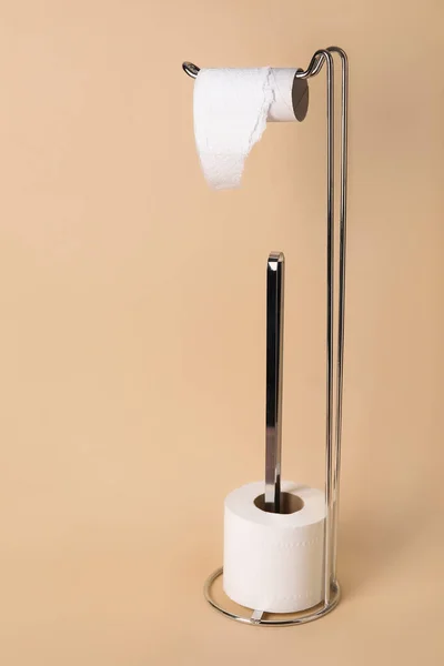 Holder Cardboard Tube Toilet Paper Roll Beige Background — Stock Photo, Image