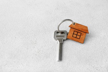 Işık arka planında anahtarlığı olan evden anahtar