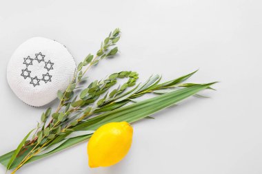 Işık arkaplanda Sukkot festivali simgeleri