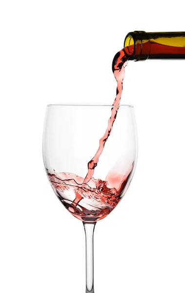 Verser Vin Rouge Doux Dans Verre Sur Fond Blanc — Photo