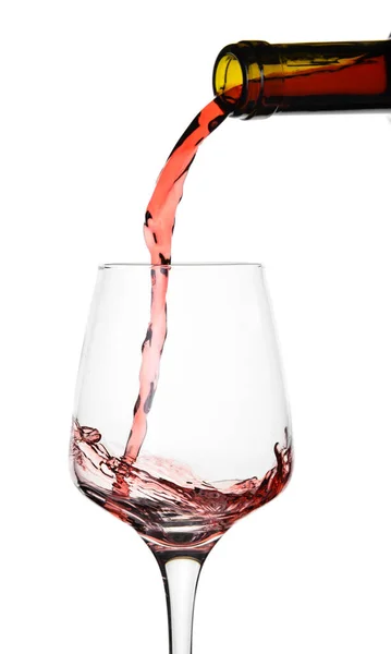 Vertido Del Vino Tinto Sabroso Vaso Sobre Fondo Blanco — Foto de Stock