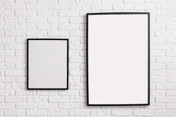 Blank Poster Frames Hanging Brick Wall — Stock Photo, Image