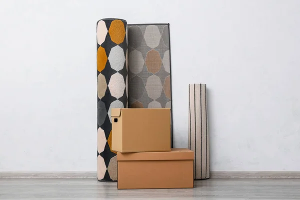 Cardboard Boxes Rolled Carpets Room — Stock Photo, Image