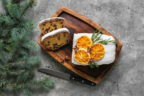 Board Tasty Christmas Stollen Grunge Background — Stock Photo, Image