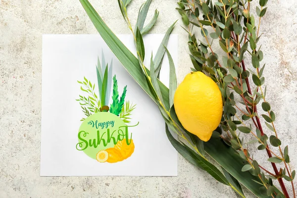 Composition Sukkot Festival Symbols Greeting Card Light Background — Stock Photo, Image