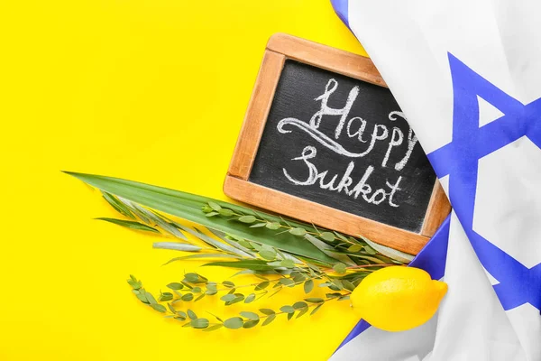 Komposition Für Sukkot Feier Auf Farbigem Hintergrund — Stockfoto