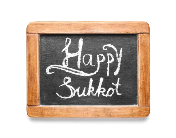 Beyaz arkaplanda Mutlu SUKKOT yazılı tebeşir tahtası