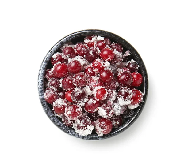 Bowl Tasty Sugared Cranberries White Background — Stock Photo, Image