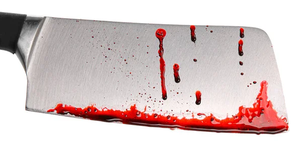 Blutbeflecktes Messer Auf Weißem Hintergrund — Stockfoto