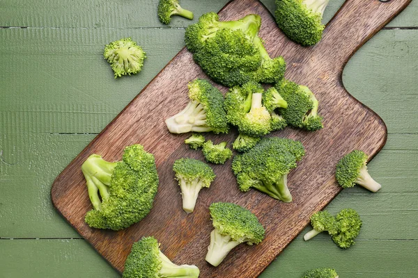 Bordo Con Cavolo Broccolo Sano Sfondo Legno Colore — Foto Stock