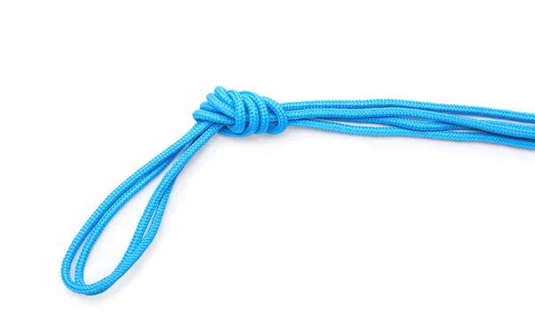 Cadarços Sapato Azul Amarrado Fundo Branco — Fotografia de Stock