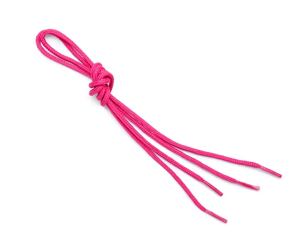 Cadarços Sapato Rosa Amarrado Fundo Branco — Fotografia de Stock