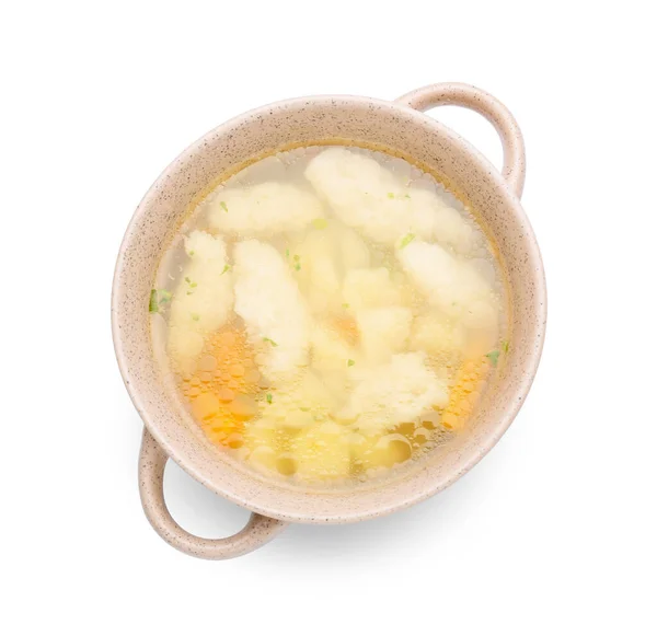 Γλάστρα Νόστιμη Σούπα Ζυμαρικών Που Απομονώνεται Λευκό Φόντο — Φωτογραφία Αρχείου