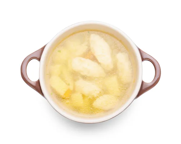 Pot Tasty Dumpling Soup White Background — Stock Photo, Image