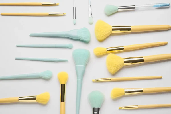 Different Stylish Makeup Brushes Light Background — Stock Photo, Image