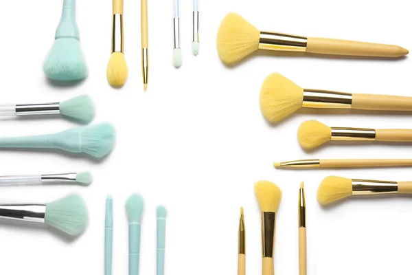 Frame Made Makeup Brushes White Background — Stock Photo, Image