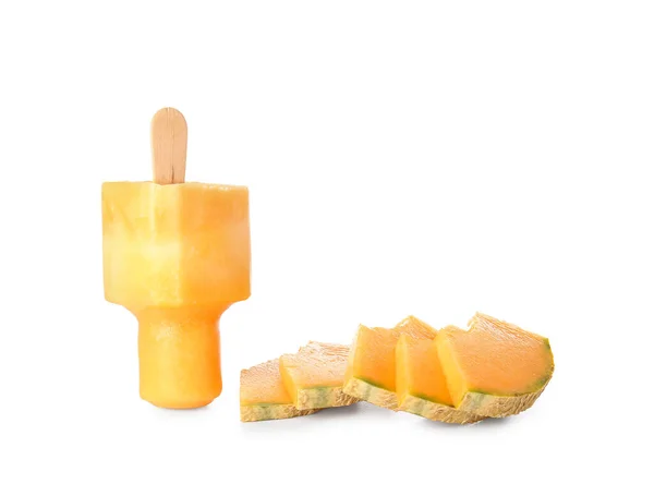 Tasty Melon Popsicle White Background — Stock Photo, Image