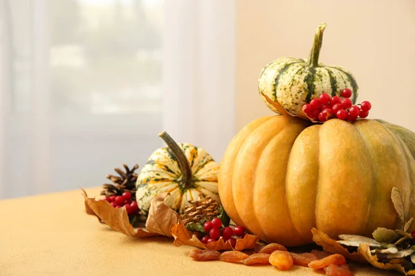 Festive Autumn Composition Pumpkins Table — Stock Photo, Image