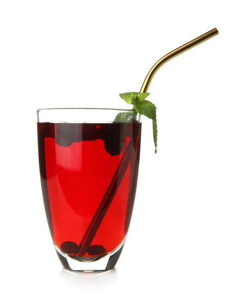 Glas Met Gezond Cranberrysap Witte Achtergrond — Stockfoto