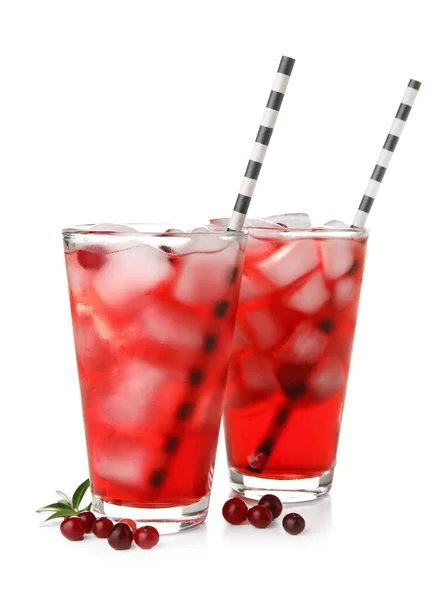 Glasses Healthy Cranberry Juice White Background — Stock Photo, Image