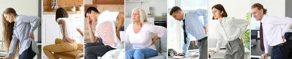 Collage Con Personas Que Sienten Dolor Espalda —  Fotos de Stock