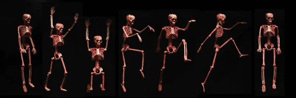 Набор Окровавленных Человеческих Скелетов Черном Фоне — стоковое фото