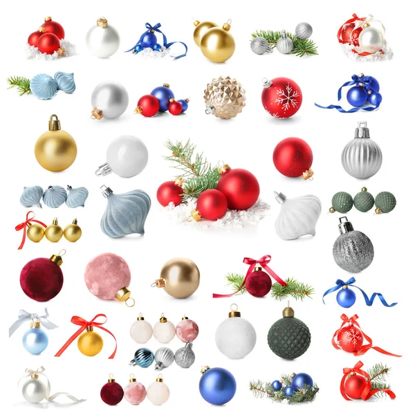 Hermosas Decoraciones Navidad Sobre Fondo Blanco — Foto de Stock