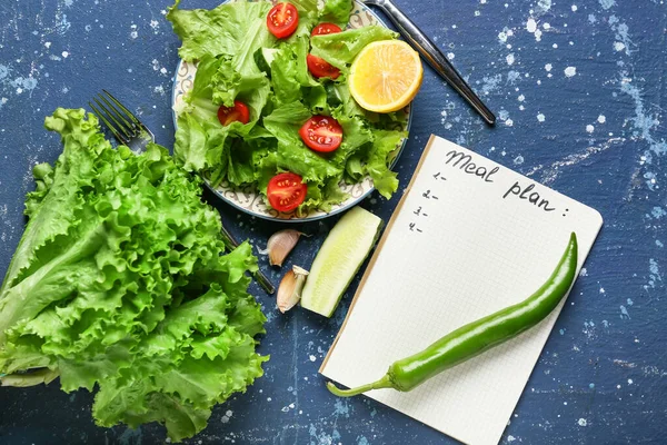 Plate Fresh Salad Meal Plan Color Background — Stock Photo, Image