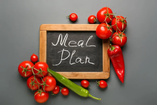 Meal Plan Healthy Products Dark Background — Stock Photo, Image