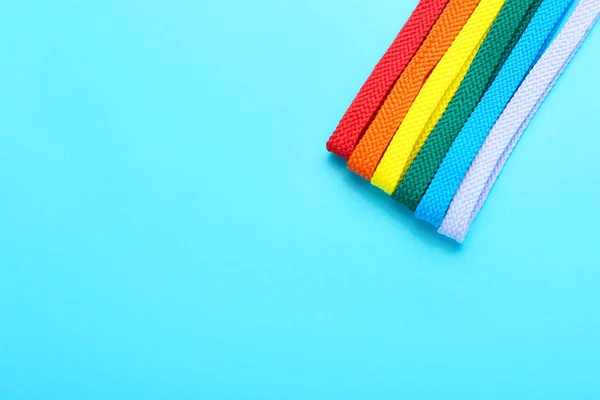 Rainbow Made Shoe Laces Color Background Lgbt Concept Closeup — Stock Photo, Image