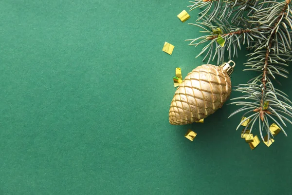 Fir Branch Toy Cone Color Background Closeup — Stock Photo, Image