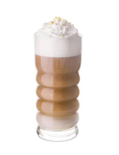 Glas Lekkere Latte Met Nootjes Witte Achtergrond — Stockfoto