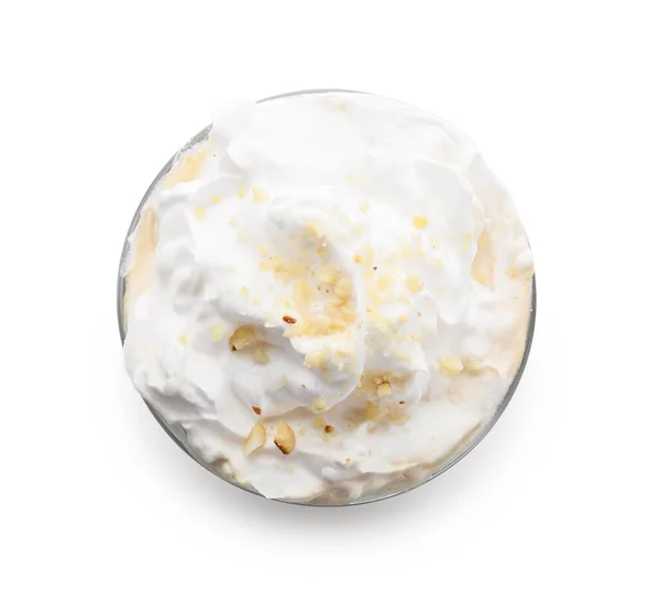 Glass Tasty Latte Nuts White Background — Stock Photo, Image