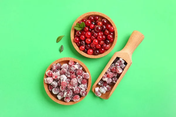 Composition Bowls Sugared Cranberry Green Background — Stock Photo, Image