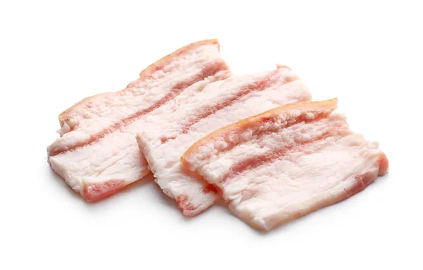 Slices Uncooked Bacon White Background — Stock Photo, Image