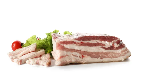 Bacon Não Cozido Fundo Branco — Fotografia de Stock