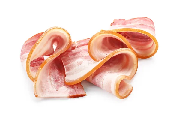 Slices Smoked Bacon White Background — Stock Photo, Image