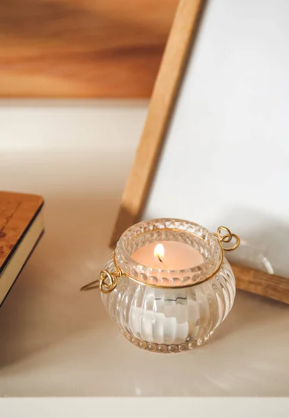 Aroma Candle Photo Frame Shelf Room — Stock Photo, Image